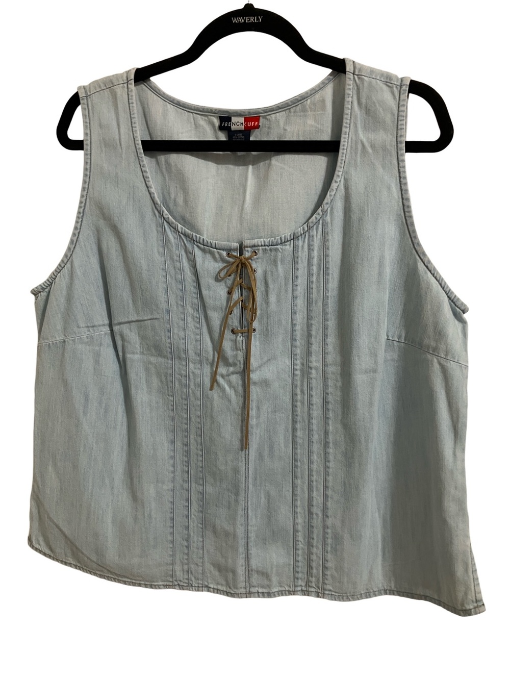 French Cuff Light Blue Denim Lace-Up Tank
